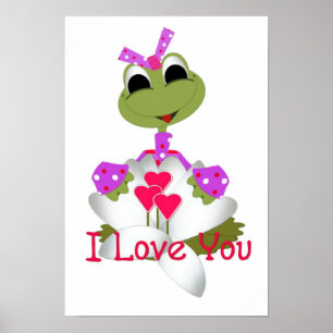 Green Frog & Hearts I Love You Print