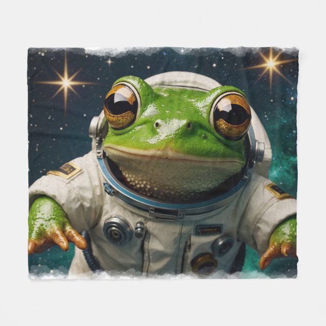 Green Frog in Space Fleece Blanket (Front (Horizontal))