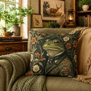 Green Frog in Victorian Gentleman's Clothing Cushion