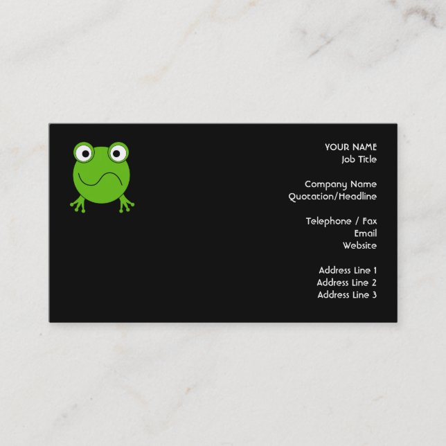 Green Frog. Looking confused. Business Card (Front)