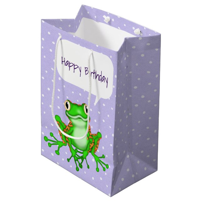 Green Frog on Polka Dots Medium Gift Bag (Front Angled)