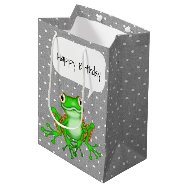 Green Frog on Polka Dots  Medium Gift Bag (Front Angled)