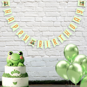 Green Frog Orange Boba Bubble Tea Happy Birthday Bunting