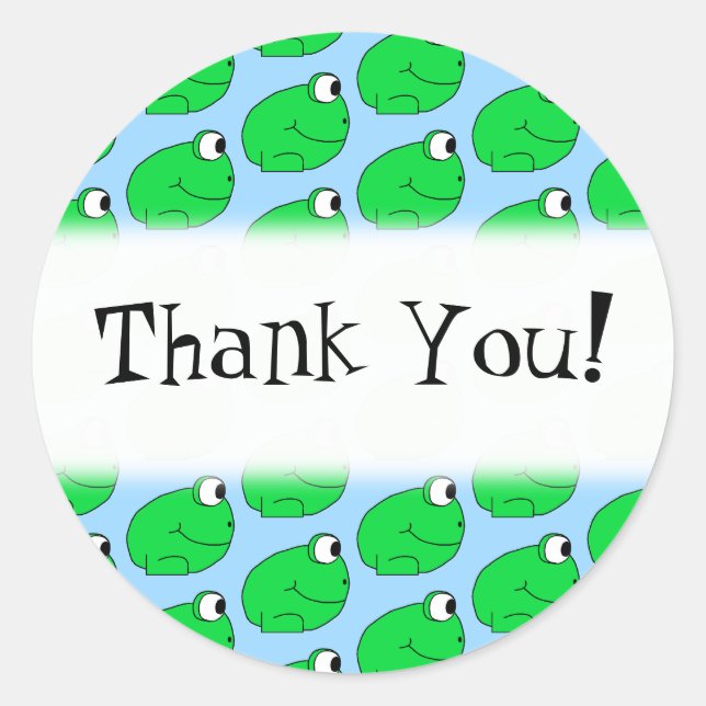 Green Frog Pattern. Thank You. Classic Round Sticker (Front)
