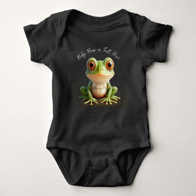 Green Frog Personalised Baby Gift Bodysuit (Front)