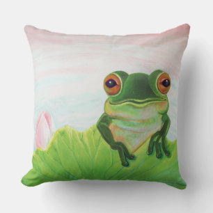 Green Frog Relaxing in the pond Cushion