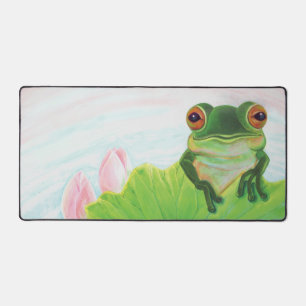Green Frog Relaxing in the pond  Desk Mat