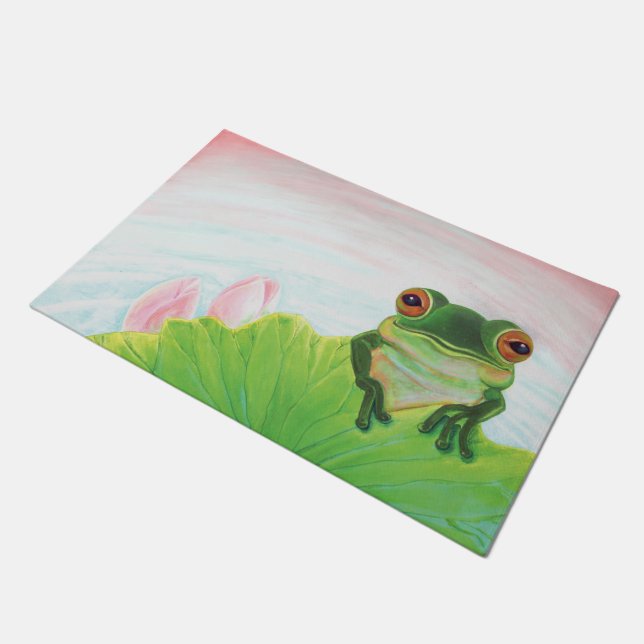 Green Frog Relaxing in the pond   Doormat (Angled)
