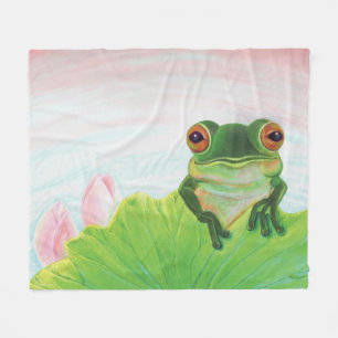 Green Frog Relaxing in the pond  Fleece Blanket