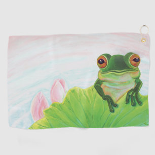 Green Frog Relaxing in the pond Golf Towel