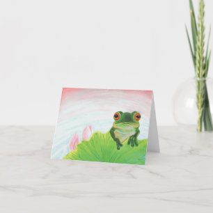 Green Frog Relaxing in the pond Holiday Card 