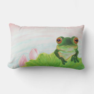 Green Frog Relaxing in the pond  Lumbar Cushion