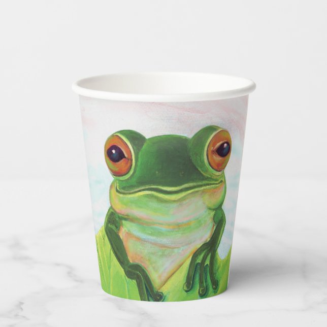 Green Frog Relaxing in the pond  Paper Cups (Back)