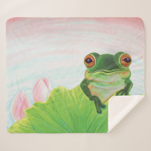 Green Frog Relaxing in the pond Sherpa Blanket