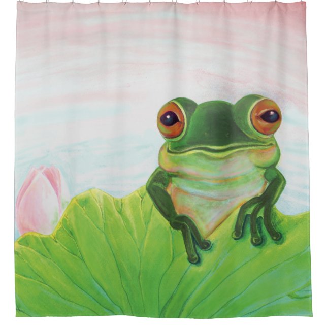 Green Frog Relaxing in the pond  Shower Curtain (Front)