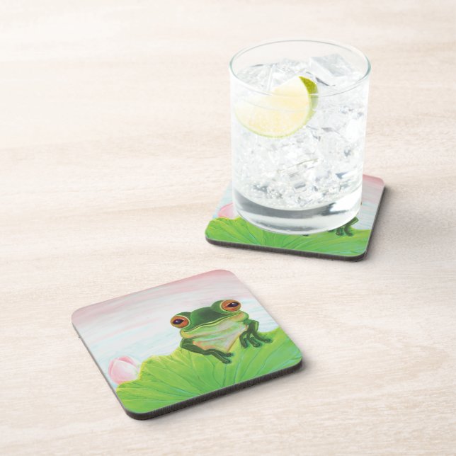 Green Frog Relaxing on the safety of the lily pad  Coaster (Right Side)