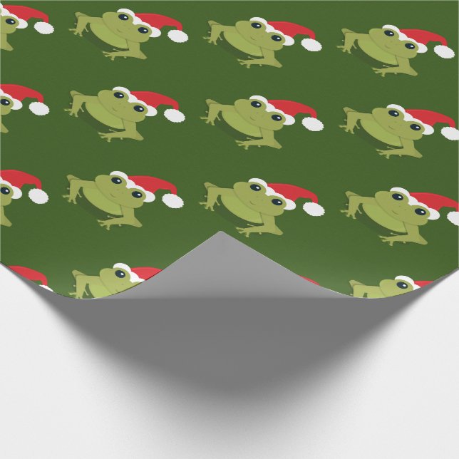 Green Frog Santa Hat Cartoon Novelty Christmas Wrapping Paper (Corner)