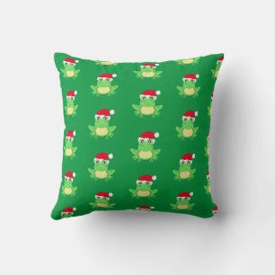 Green Frog Santa Hat Cartoon Pattern Novelty Funny Cushion