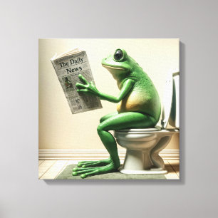 Green Frog Sitting On a Toilet Canvas Print
