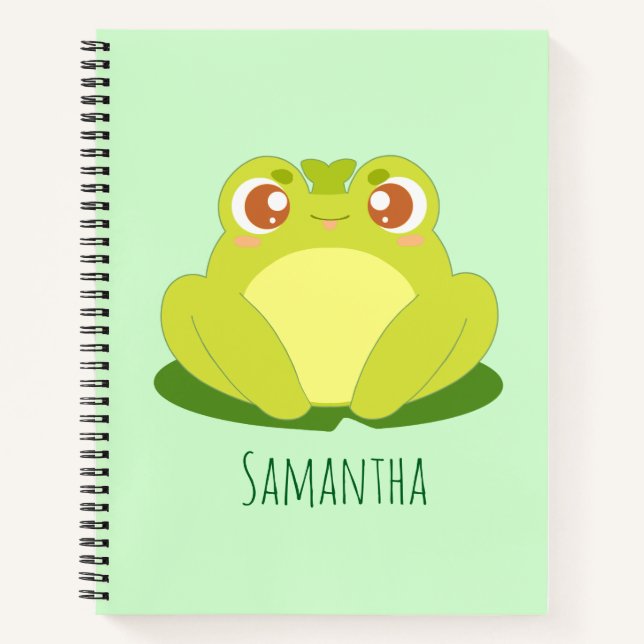 Green Frog Sitting On Leaf Notebook (Front)