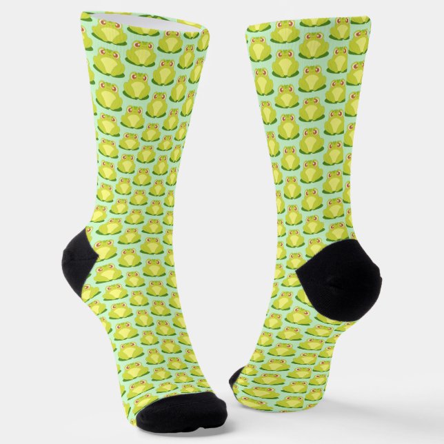Green Frog Sitting On Leaf Socks (Angled)