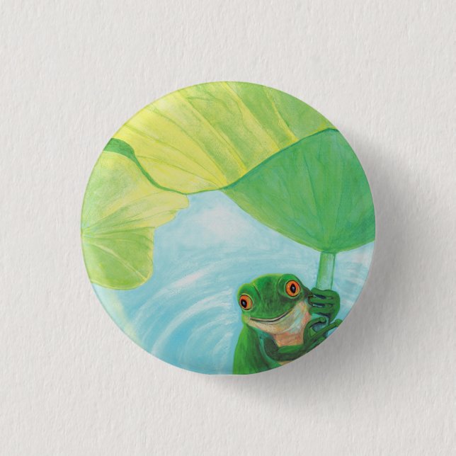 Green Frog under Lily Pad   3 Cm Round Badge (Front)