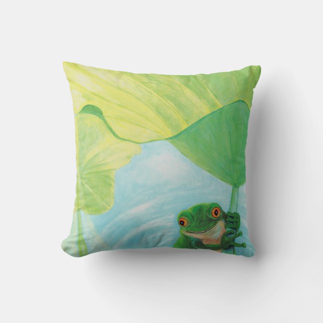 Green Frog under Lily Pad   Cushion (Front)