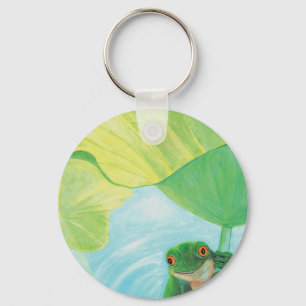 Green Frog under Lily Pad Key Ring