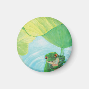 Green Frog under Lily Pad   Magnet