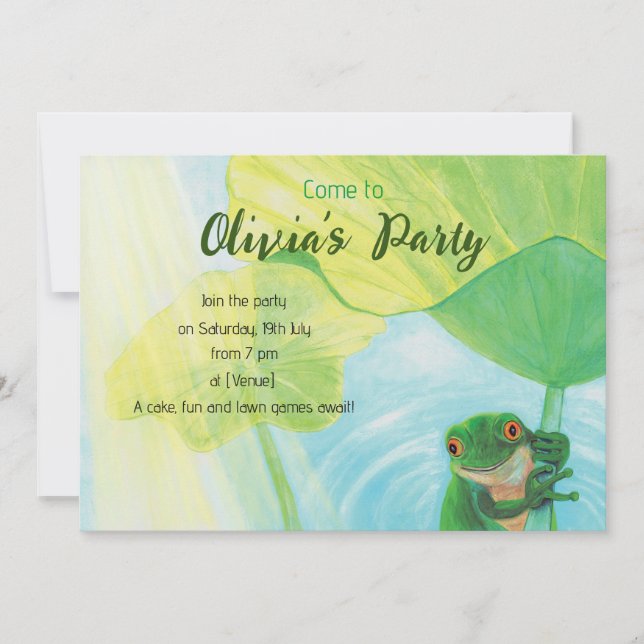 Green Frog Under Lily Pad Party  Invitation (Front)