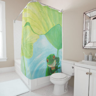 Green Frog under Lily Pad   Shower Curtain
