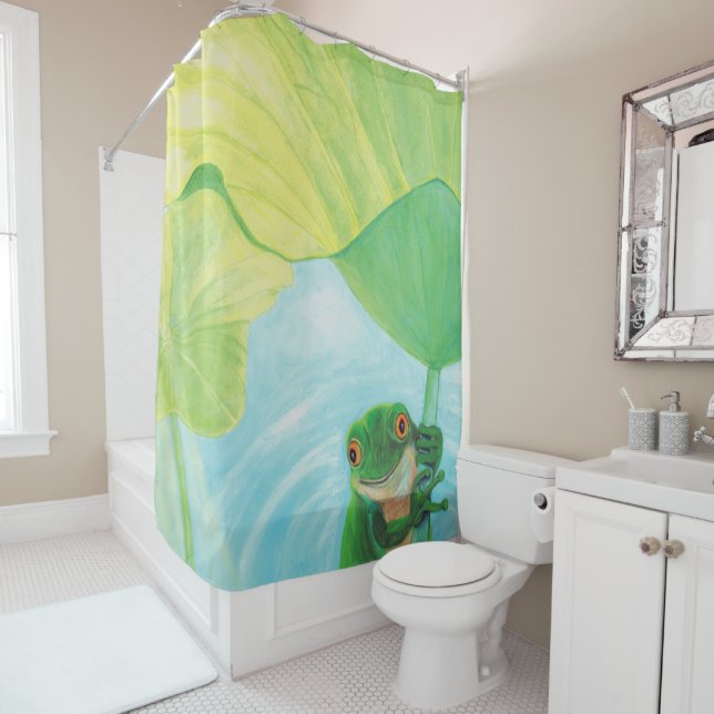 Green Frog under Lily Pad   Shower Curtain (In Situ)