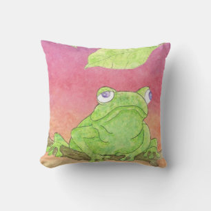 green frog water colour purple pillow