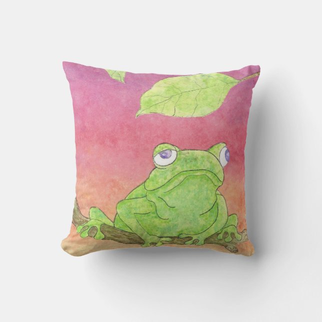 green frog water colour purple pillow (Front)