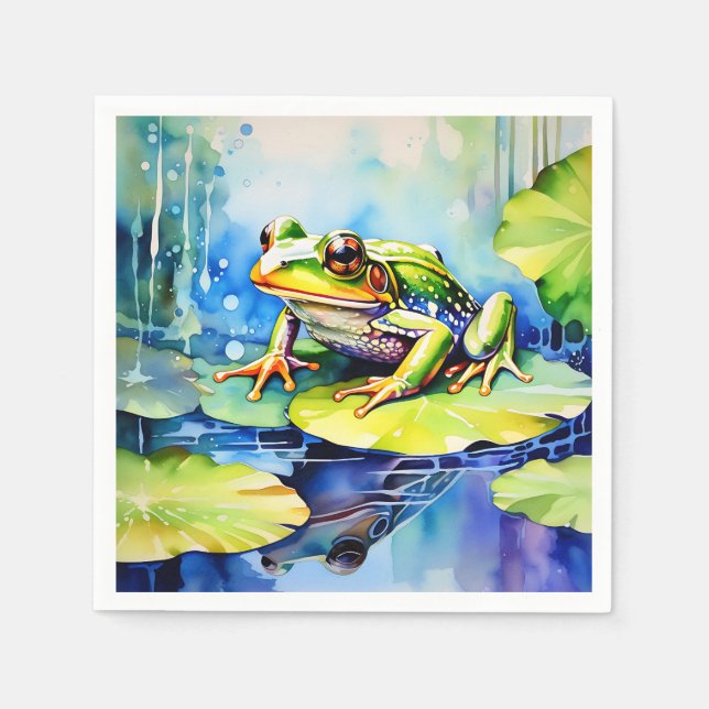 Green Frog Watercolor Napkin (Front)