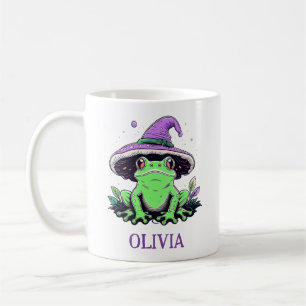 Green Frog Wearing Purple Witch Hat Coffee Mug