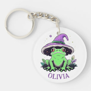 Green Frog Wearing Purple Witch Hat Key Ring