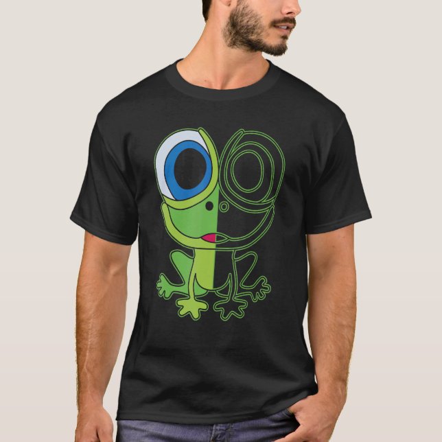 Green frog with big eyes animal motif with toad T-Shirt (Front)