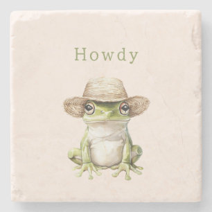 Green Frog with Hat Stone Coaster