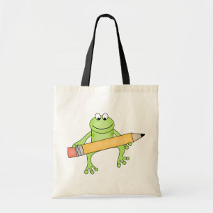 Green Frog with Pencil Tshirts and Gifts Tote Bag