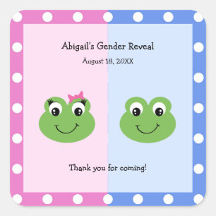 Green Frogs Gender Reveal Baby Shower Square Sticker