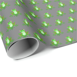 Green Frogs On Grey Wrapping Paper