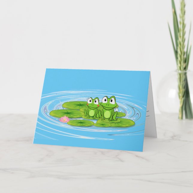 green frogs on lily pad birthday card (Front)