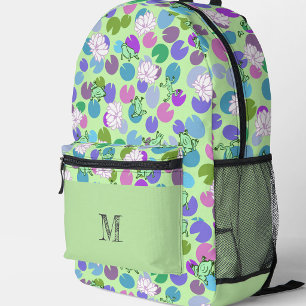 Green Frogs Pattern Personalised Monogram Printed Backpack