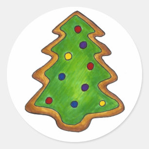 Green Frosted Christmas Tree Sugar Cookie Holiday Classic Round Sticker