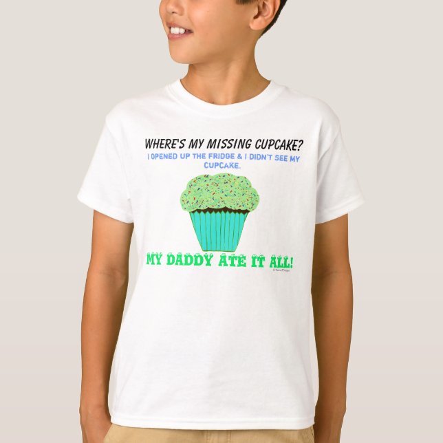 Green Frosting Cupcake Kids Humour T-Shirt (Front)