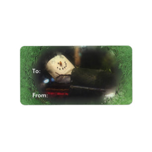 Green Frosty S'mores Snowman Gift Labels