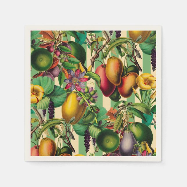 Green Fruit and Flower Garden Retro Style Napkin (Front)