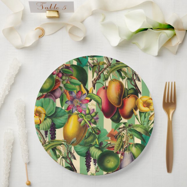 Green Fruit and Flower Garden Retro Style Paper Plate (Wedding)