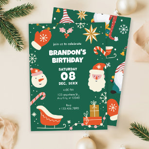 Green Fun Christmas birthday Invitation
